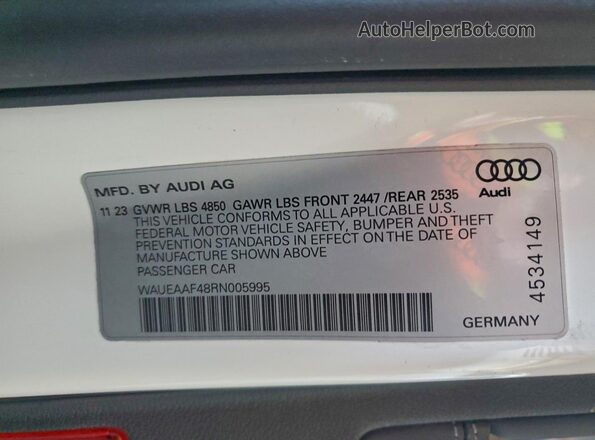 WAUEAAF48RN005995 2024 AUDI OTHER Белый Вид подкапотного пространства