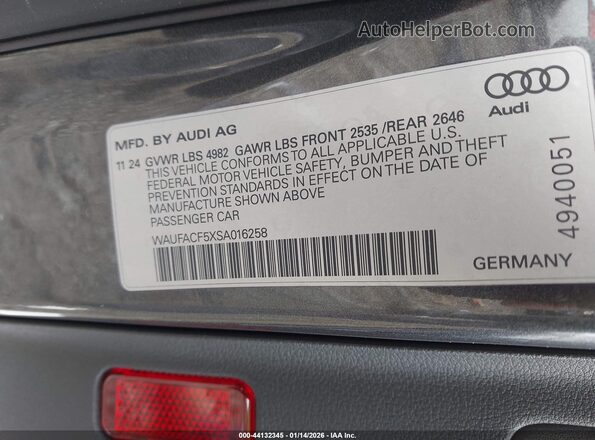 WAUFACF5XSA016258 2025 AUDI OTHER Gray Շարժիչի բաժամունքի տեսք