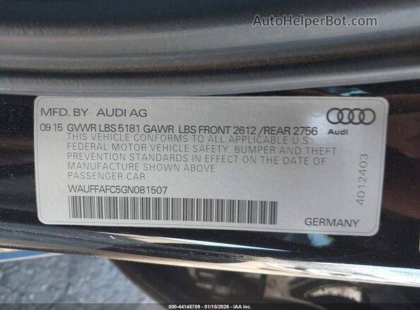 WAUFFAFC5GN081507 2016 AUDI OTHER Black Engine compartment view