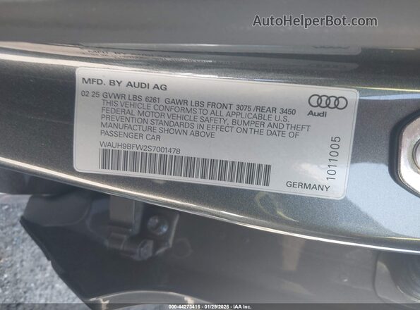 WAUH9BFW2S7001478 2025 AUDI S E-TRON GT Gray Вид підкапотного простору