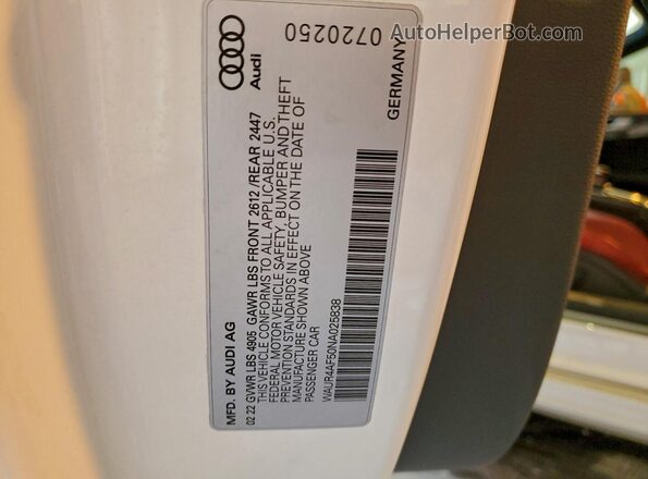 WAUR4AF50NA025838 2022 AUDI S5 White Engine compartment view
