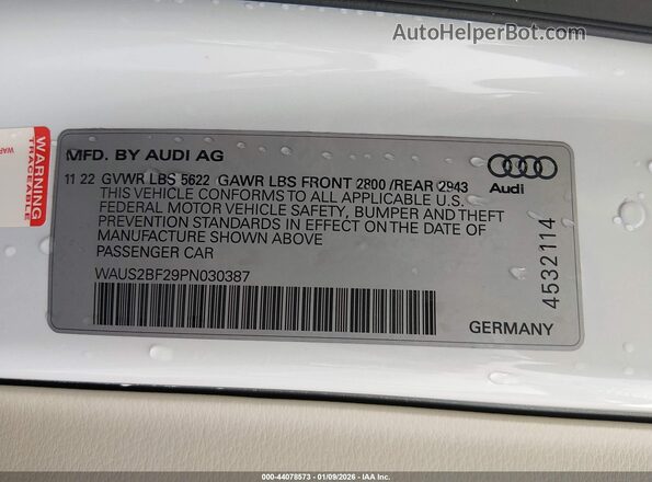 WAUS2BF29PN030387 2023 AUDI OTHER White Շարժիչի բաժամունքի տեսք
