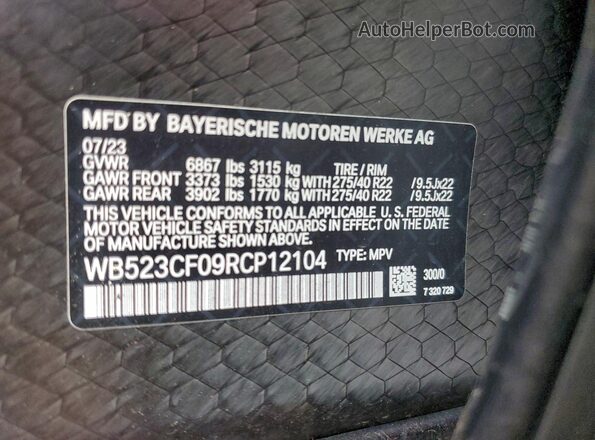 WB523CF09RCP12104 2024 BMW IX White VIN კოდის სტიკერის ხედი