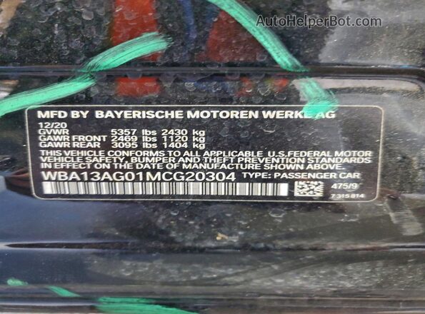 WBA13AG01MCG20304 2021 BMW 5 SERIES Black Widok naklejki z numerem VIN