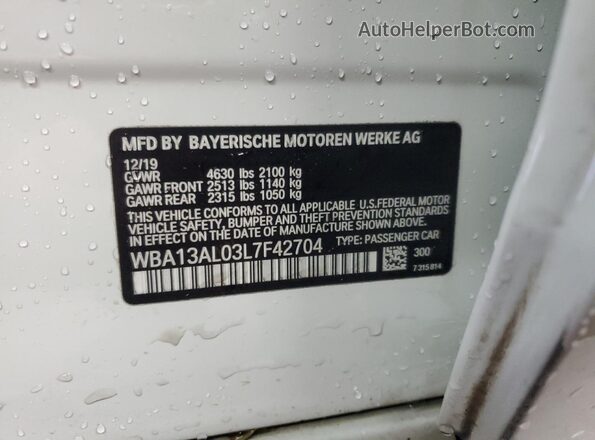 WBA13AL03L7F42704 2020 BMW M2 White Vista del compartimento del motor