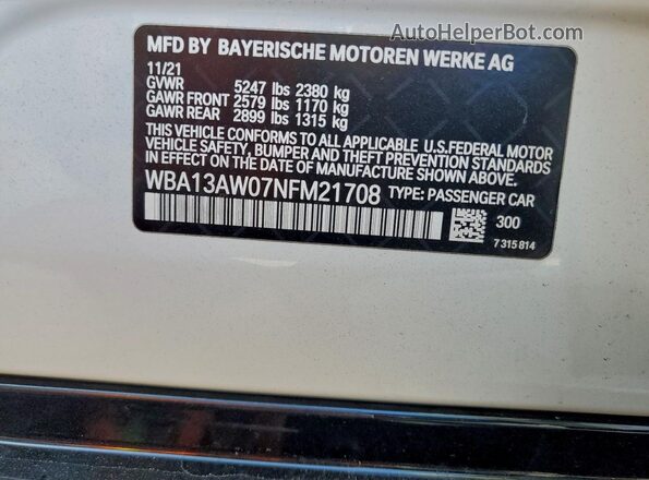 WBA13AW07NFM21708 2022 BMW M4 White Շարժիչի բաժամունքի տեսք