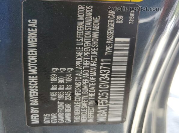 WBA1F5C51GV343711 2016 BMW 2 SERIES Gray ძრავის განყოფილების ხედი