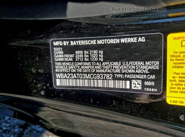 WBA23AT03MCG93782 2021 BMW 4 SERIES Черный Вид подкапотного пространства