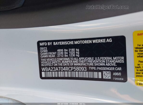 WBA23AT04RCP58093 2024 BMW 4 SERIES White Engine compartment view