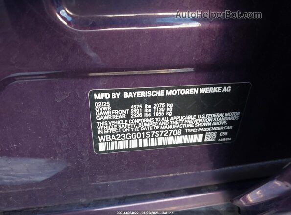 WBA23GG01S7S72708 2025 BMW 2 SERIES Purple Widok komory silnika