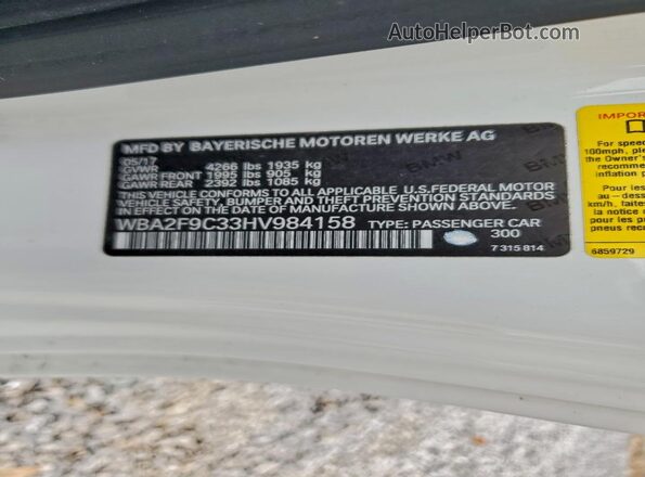 WBA2F9C33HV984158 2017 BMW 2 SERIES White Շարժիչի բաժամունքի տեսք