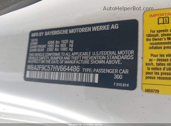 WBA2F9C57HV664486 2017 BMW 2 SERIES White Widok komory silnika