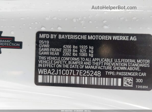 WBA2J1C07L7E25248 2020 BMW 2 SERIES Белый Вид подкапотного пространства