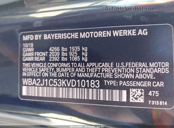 WBA2J1C53KVD10183 2019 BMW 2 SERIES Black Շարժիչի բաժամունքի տեսք
