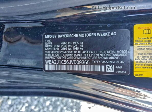 WBA2J1C56JVD09365 2018 BMW 2 SERIES Черный Вид наклейки с VIN-кодом