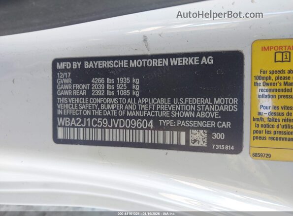 WBA2J1C59JVD09604 2018 BMW 2 SERIES White Вид підкапотного простору