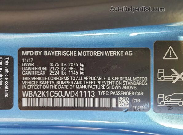 WBA2K1C50JVD41113 2018 BMW 2 SERIES Blue Widok komory silnika