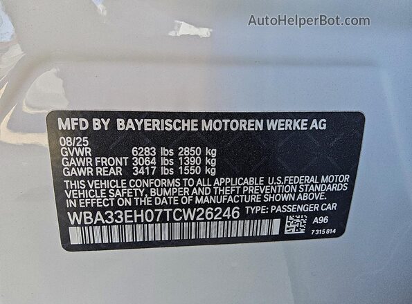 WBA33EH07TCW26246 2026 BMW 7 SERIES White 