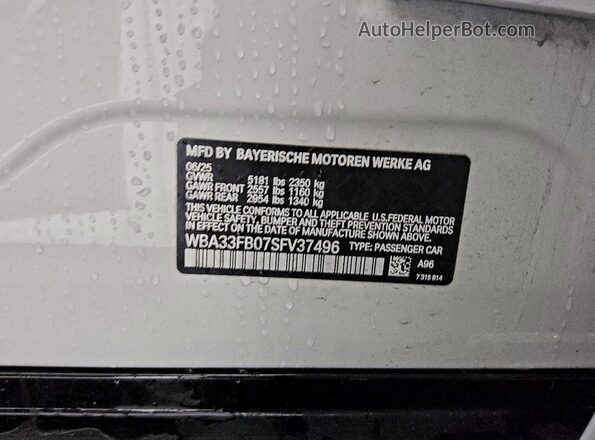 WBA33FB07SFV37496 2025 BMW 4 SERIES White Widok z przodu