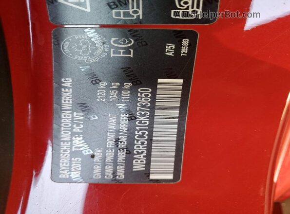 WBA3R5C51GK373650 2016 BMW 4 SERIES Red VIN sticker view