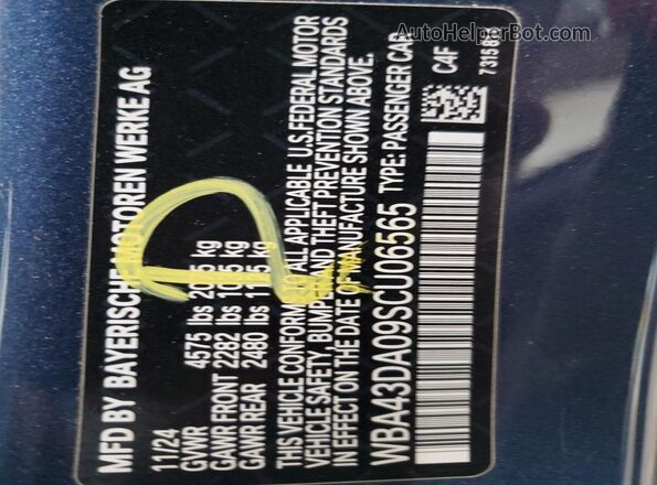 WBA43DA09SCU06565 2025 BMW 4 SERIES Gray VIN კოდის სტიკერის ხედი