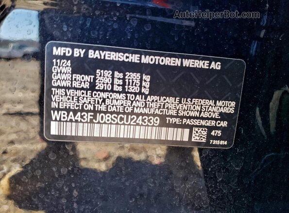 WBA43FJ08SCU24339 2025 BMW 5 SERIES Black VIN კოდის სტიკერის ხედი