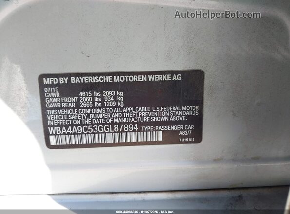 WBA4A9C53GGL87894 2016 BMW 4 SERIES Серебряный Вид подкапотного пространства