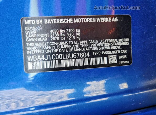 WBA4J1C00LBU67604 2020 BMW 4 SERIES Blue Շարժիչի բաժամունքի տեսք