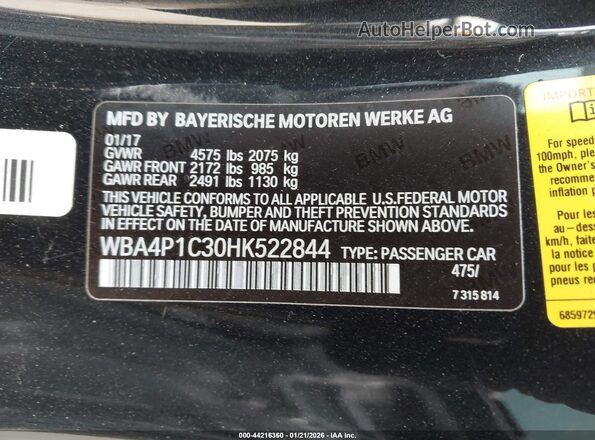 WBA4P1C30HK522844 2017 BMW 4 SERIES Black Շարժիչի բաժամունքի տեսք