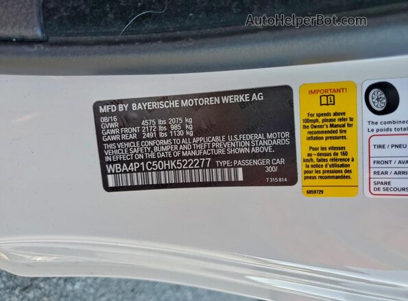 WBA4P1C50HK522277 2017 BMW 4 SERIES White Widok komory silnika