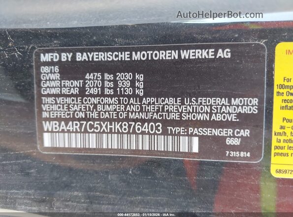 WBA4R7C5XHK876403 2017 BMW 4 SERIES Black ძრავის განყოფილების ხედი