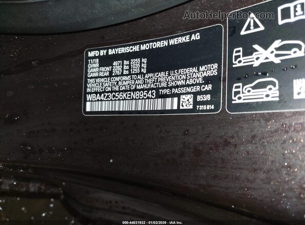 WBA4Z3C56KEN89543 2019 BMW 4 SERIES Бордовый Вид подкапотного пространства