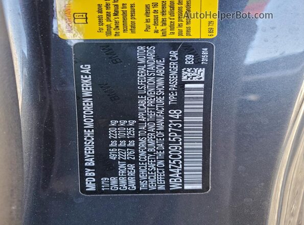 WBA4Z5C09L5P73148 2020 BMW 4 SERIES Gray VIN կոդի պիտակի տեսք