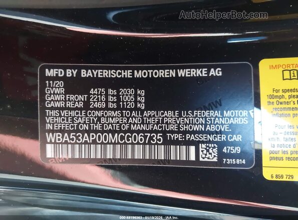WBA53AP00MCG06735 2021 BMW 4 SERIES Black Vista del compartimento del motor
