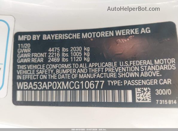 WBA53AP0XMCG10677 2021 BMW 4 SERIES White ძრავის განყოფილების ხედი