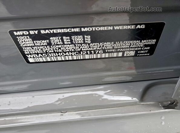 WBA53BH04NCJ21176 2022 BMW 5 SERIES Серый Вид подкапотного пространства