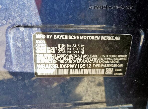 WBA53BJ06PWY19512 2023 BMW 5 SERIES Blue Engine compartment view