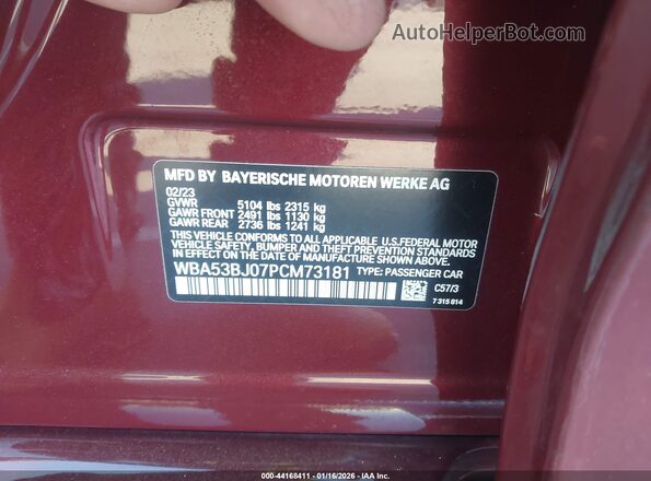WBA53BJ07PCM73181 2023 BMW 5 SERIES Burgundy Engine compartment view