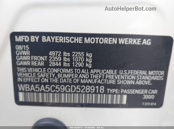 WBA5A5C59GD528918 2016 BMW 5 SERIES White Widok komory silnika