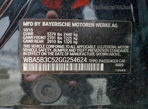 WBA5B3C52GG254624 2016 BMW 5 SERIES Black Вид підкапотного простору