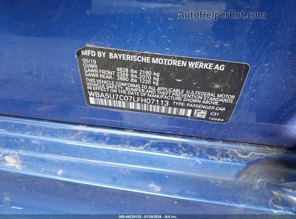 WBA5U7C07LFH07113 2020 BMW 3 SERIES Blue Engine compartment view