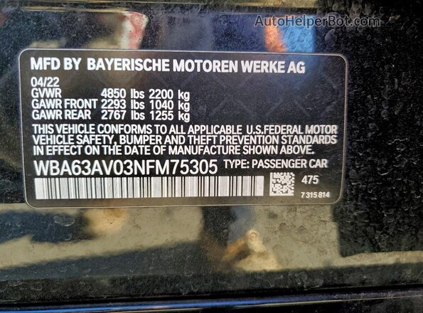 WBA63AV03NFM75305 2022 BMW 4 SERIES Black Widok komory silnika
