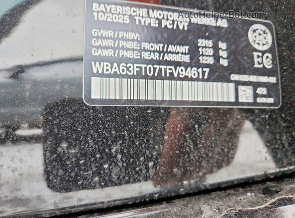 WBA63FT07TFV94617 2026 BMW M3 Black Вид наклейки з VIN-кодом