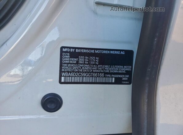 WBA6D2C59GGT66166 2016 BMW 6 SERIES White Вид підкапотного простору