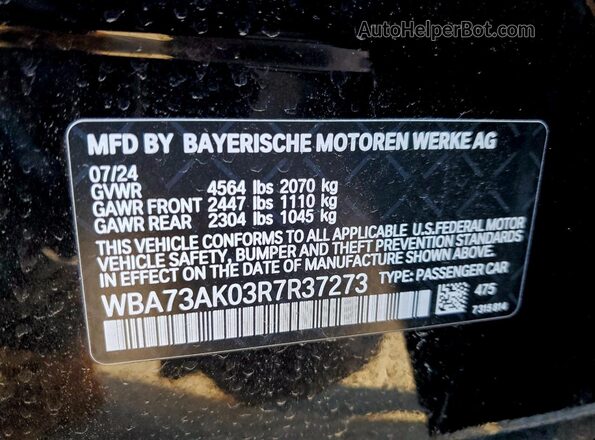 WBA73AK03R7R37273 2024 BMW 2 SERIES Black Widok naklejki z numerem VIN