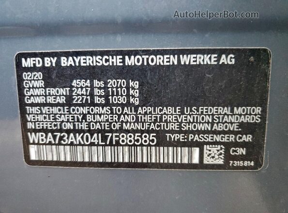 WBA73AK04L7F88585 2020 BMW 2 SERIES Gray ძრავის განყოფილების ხედი