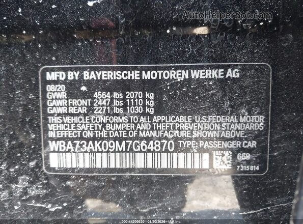 WBA73AK09M7G64870 2021 BMW 2 SERIES Black Widok komory silnika
