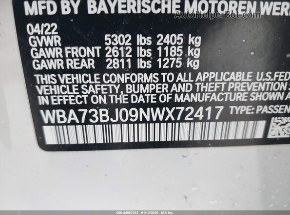 WBA73BJ09NWX72417 2022 BMW 5 SERIES Белый Вид подкапотного пространства