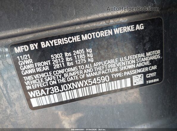 WBA73BJ0XNWX54590 2022 BMW 5 SERIES Gray Vista del compartimento del motor