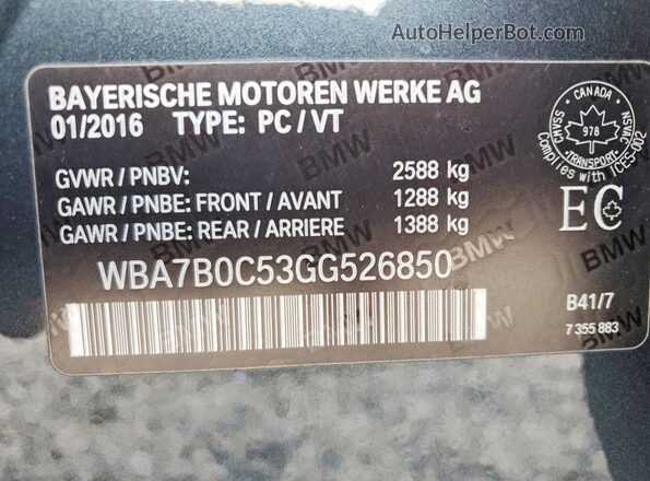 WBA7B0C53GG526850 2016 BMW 7 SERIES Gray Vista del compartimento del motor